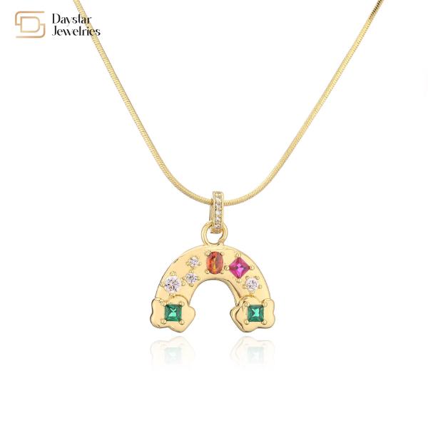 18k Gold Plated Rainbow Jewelry Set Colorful Diamond Gemstone Pendant