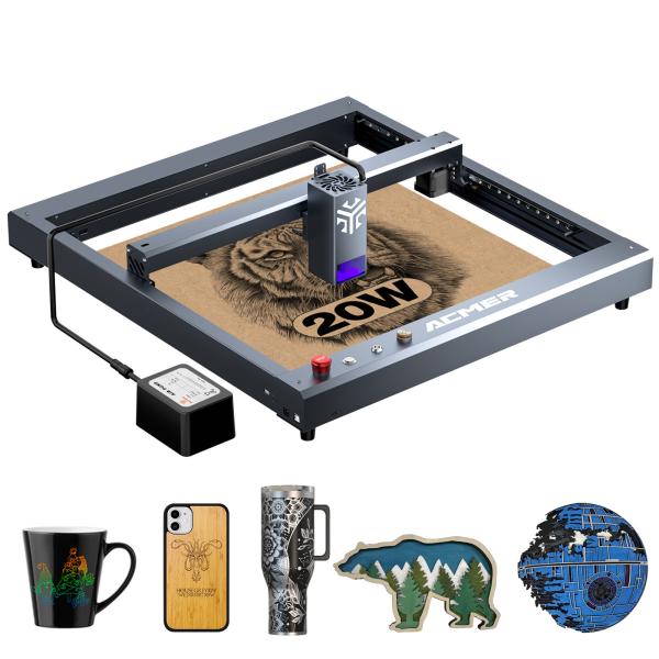 ACMER P2-20W Laser Engraver Machine For Tumblers , 130W Laser Cutting Machine With Emergency Stop Button Protection