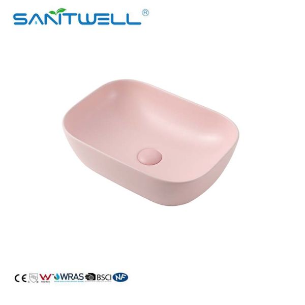Chaozhou Factory Above Counter basin 2024 Pink Color Ceramic Basin Wall Mounted Sink