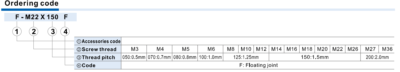 AIRTAC joint flottant en alliage d'acier F-M3X050F F-M4X070F F-M5X080F F-M6X100F F-M8X125F F-M10X125F F-M12X125F F-M14X150F F-M16X150F F-M18X150F F-M20X150F F-M22X150F F-M26X150F F-M27X200F F-M36X200F