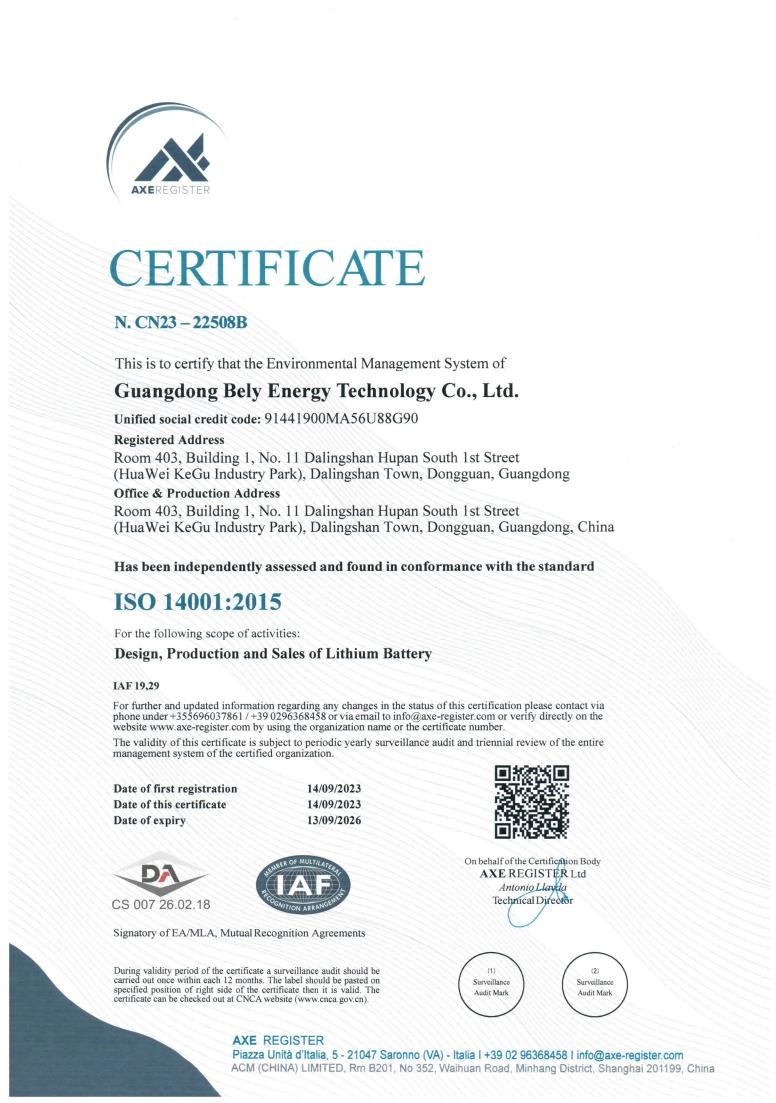 Shenzhen Bely Energy Technology Co., Ltd. Сертификации