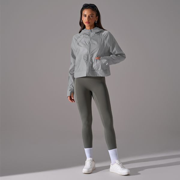 Women Outdoor Sports Quick Dry Jacket Lightweight Hooded Cropped Gray