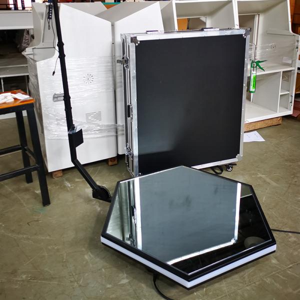 115cm 360 Rotating Photo Booth Round Hexagon Tempered Glass And Sheet Metal