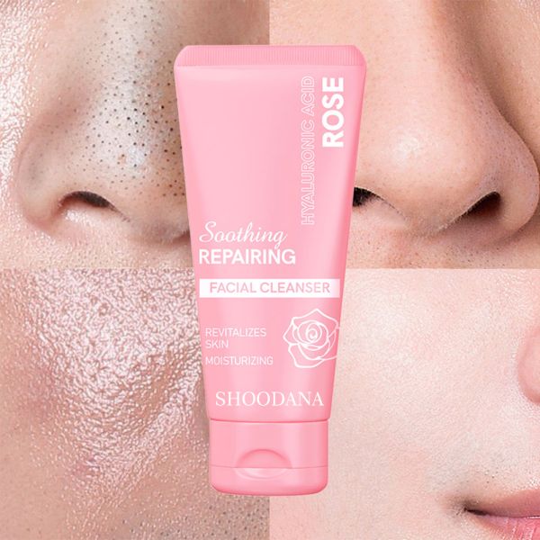 Rose & Hyaluronic Acid Face Wash Hydrating Moisturizing Delicate Skin Care Foaming Deep Cleans Face Wash Facial Cleanser