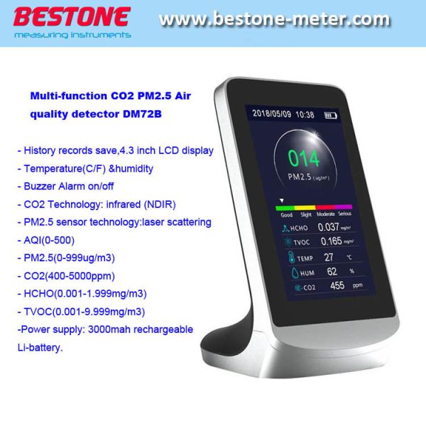 Tvoc/Hcho/Pm1.0/Pm2.5/Pm10/Temperature/Humidity CO2 Carbon Dioxidemulti Air Quality Detector Dm72b