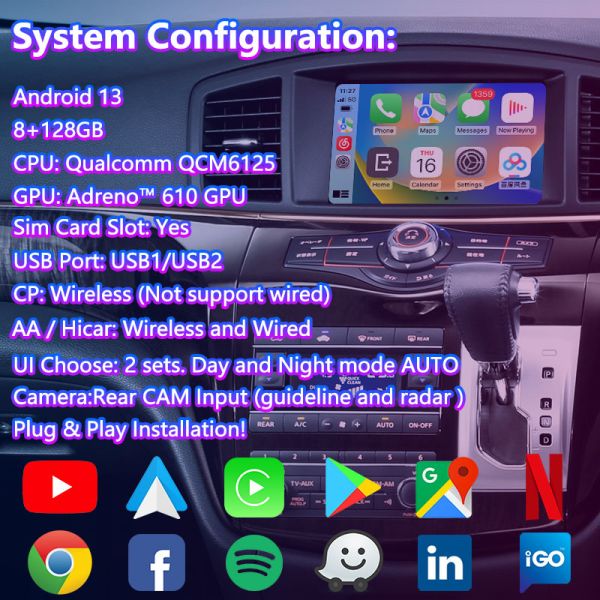 Lsailt 4+64GB Android Video Interface Wireless Carplay for 2012-2017 Nissan Patrol Y62