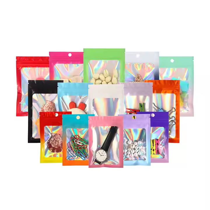 Wholesale Price Reusable Holographic Zip Gravure Printed Transparent Plastic Bags Aluminum Foil Bag