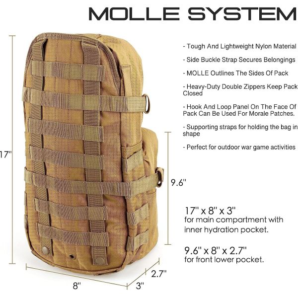 Tactical Hydration Pack Nylon, Molle Hydration Carrier Bag Water Reservoir Bag for Tactical Backpack Plate Carrier