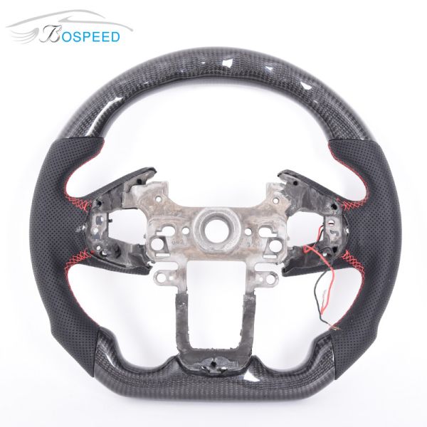 Honda Led Red Stripe Forged Carbon Steering Wheel Black Leather Perforated