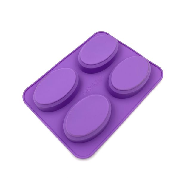 4 Cavity Reusable Silicone Soap Mold Durable Oval Shape Purple Color