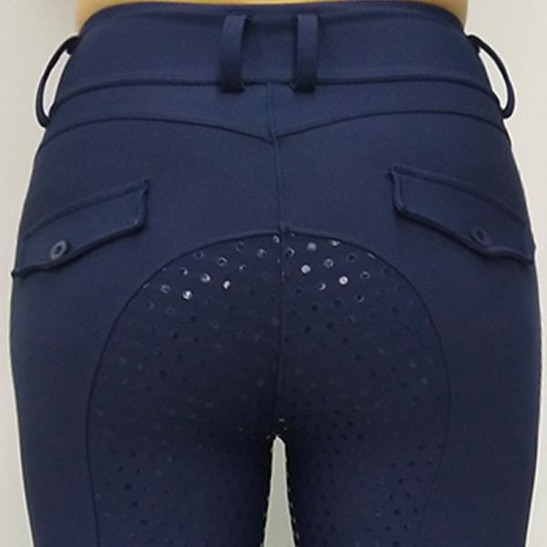 Culatras do aperto de Front Pocket Full Seat Silicone dos azuis marinhos das calças da equitação das mulheres