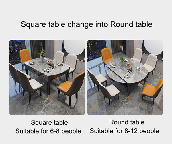 5 Piece 8 Seater Luxury Dining Table And Chairs Set Extendable Rock Board Combination 120x76cm