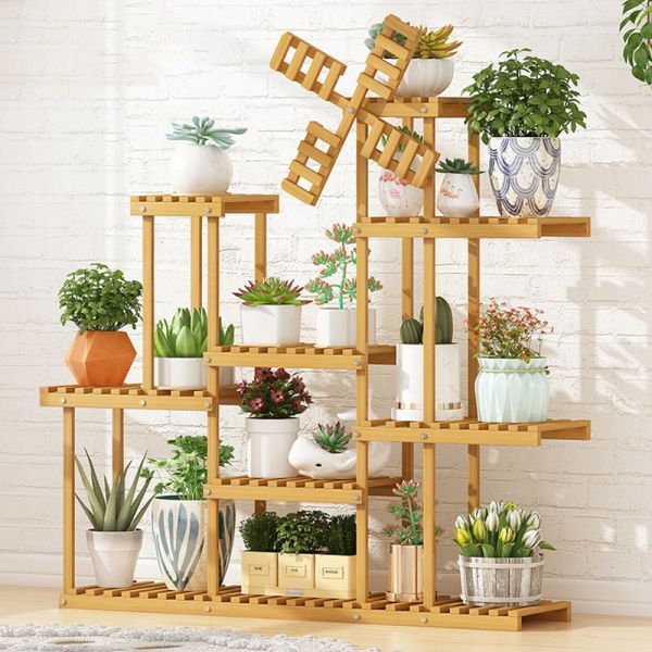 BAMBOO Decorative Flower Pots Stand 5-Layer Wood Display Rack for Green Plants Organizer Shelves Indoor and Outdoor