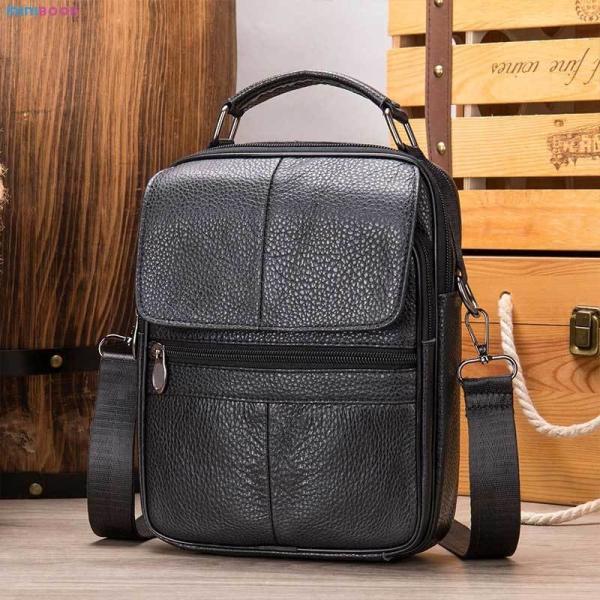 Genuine Leather Men Small Flap Top-handle Handbags Crossbody Bag for Shoulder Messenger
