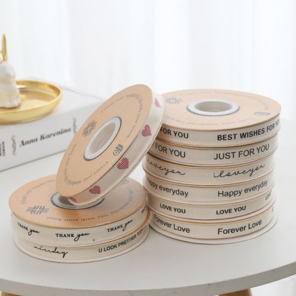 13 мм оптовый логотип хлопчатобумажная лента литературный стиль цветочная упаковка подарочная коробка декорация лента торт букет