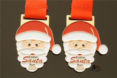 Santa Relief Metal Award Medals Die Casting Soft Enamel Smooth Back With Sublimated Ribbon