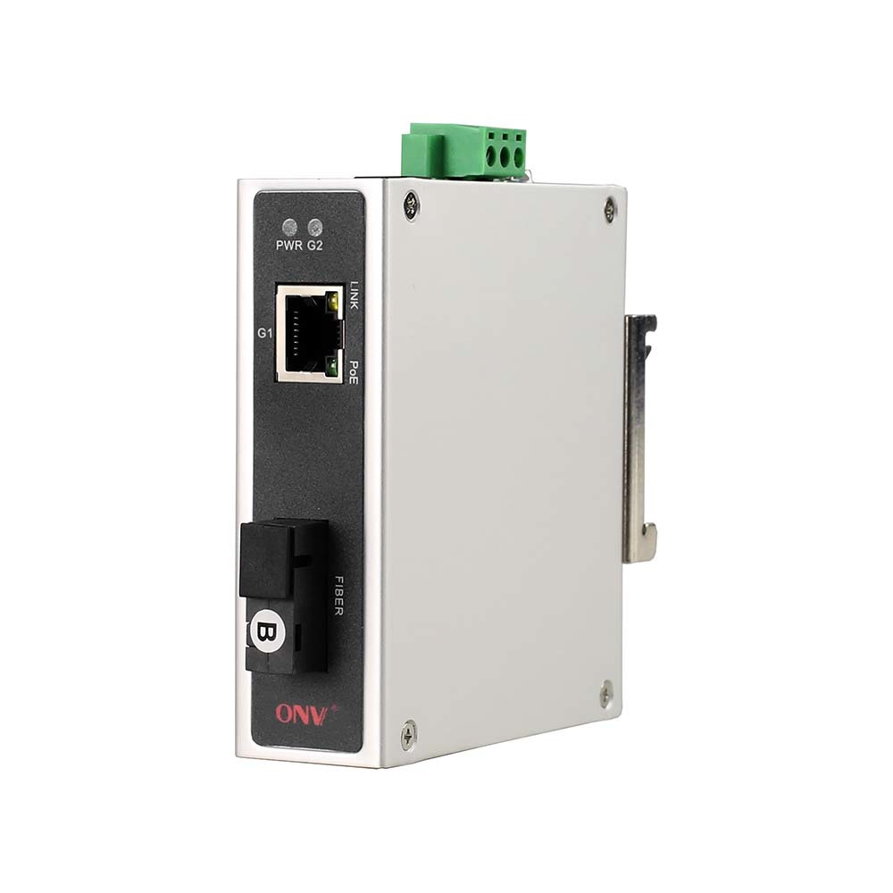 2-Port Gigabit Industrial PoE Switch with 30W PoE Power 1.25G SC Fiber Port and DIN Rail Mountable