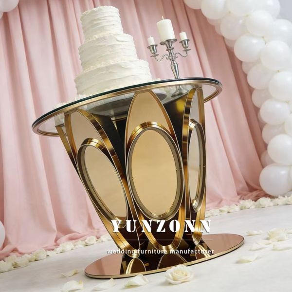 Wedding Furniture Gold Design Stainless Steel Round Cake Table New Trendy Cake Table Design