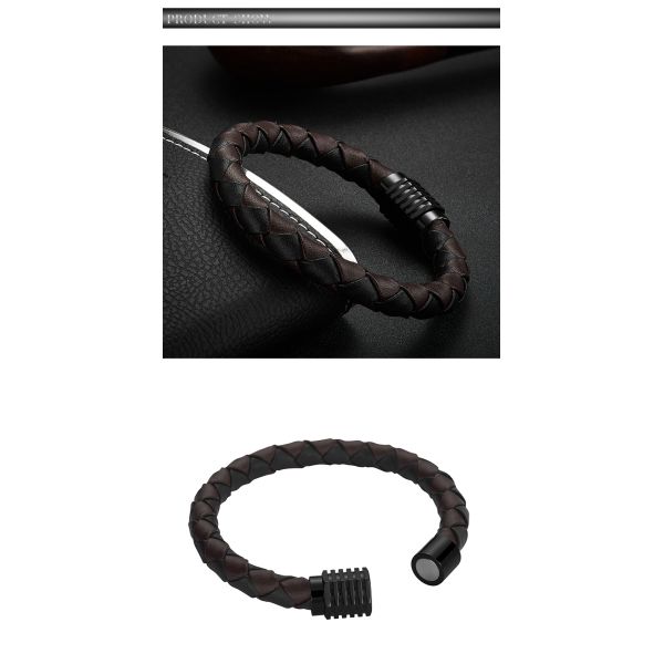 Hot stainless steel magnet buckle leather rope bracelet men custom leather bracelet