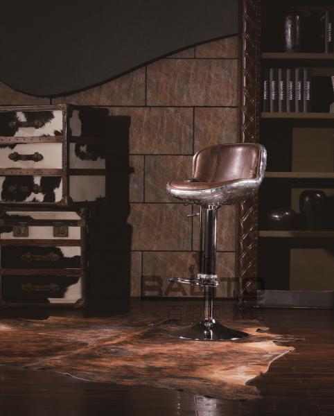 antique black leather bar stool with aluminium shell,#K623AB