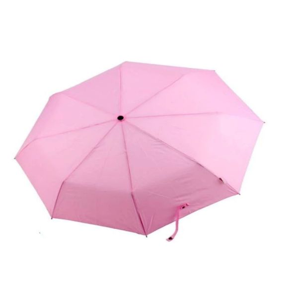 Metal Shaft Lady Pink 3 Foldable Umbrella Fiberglass Frame 21 Inch 8 Ribs