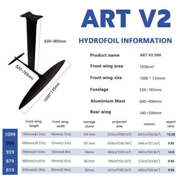 AXIS Hydrofoil ART V2 999 Foils HM Carbon Fiber Hydrofoil Front Wing Kitesurfing Foil Surfing