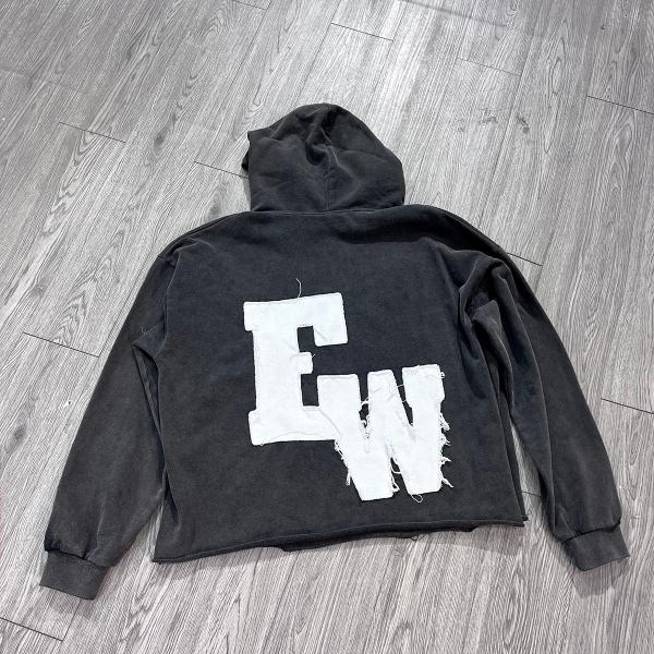 Label Customized Printing Label Vintage Raw Hew Boxy Cut Edge Hoodie Applique Embroidery Patch Hoodie Cut And Sew Hoodie Men