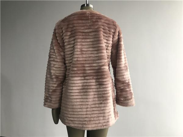 Long Mauve Ladies Faux Fur Coats Round Neckline Faux Fur Jacket TWS014531