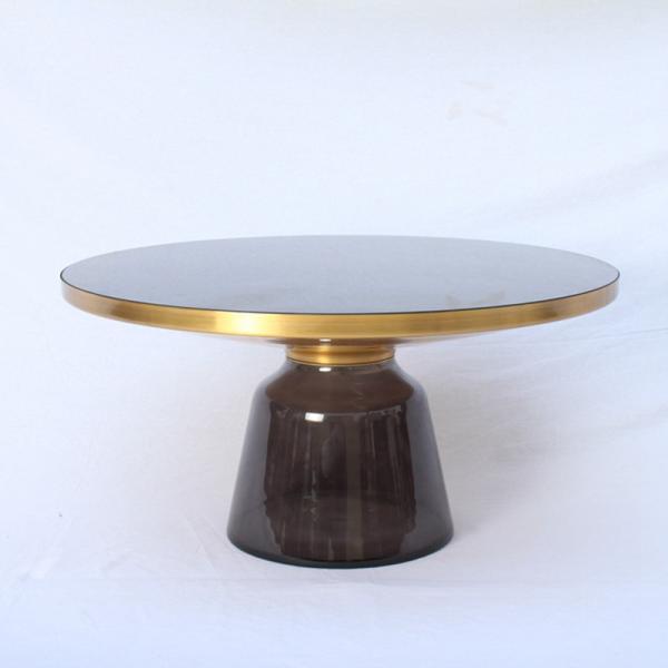 Luxury Living Room Furniture Gold Brass Black Temper Glass Top Bell Side Coffee Table