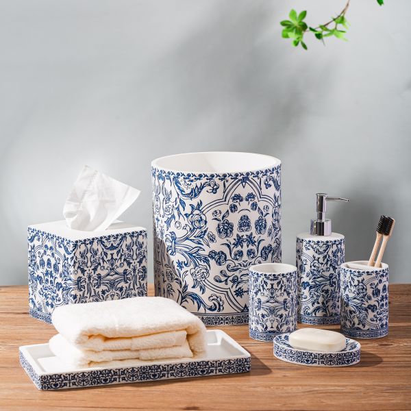 Floral Print Soap Dispenser Foam Dispenser Toothbrush Holder Bathroom Accessories Set