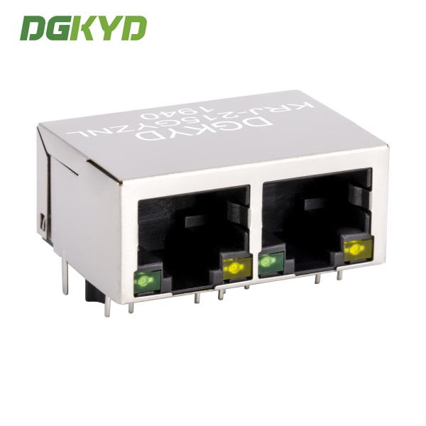 Rj45ネットワークコネクタ メタルシールド CAT 5 デュアルポート Rj45 イーサネットポート G/Y Led KRJ-215GYZNL
