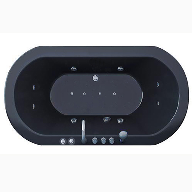 Black Corner Whirlpool Massage Bathtub With Glass Bubble Ozone Indoor