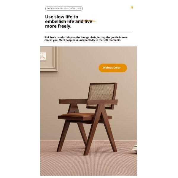 Eco-friendly Solid Wood PU Rattan Weaving Backrest Armchair Premium Comfort for Apartment Hotel Dining Rooms-Modern Design