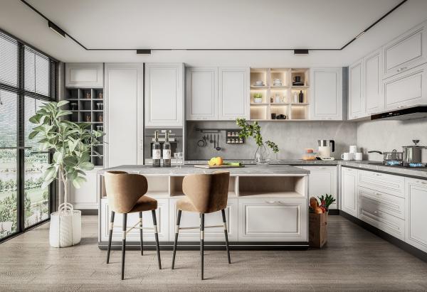 Meubles de cuisines en bois sur mesure - Cuisine moderne en noyer - Armoires de cuisine en bois massif