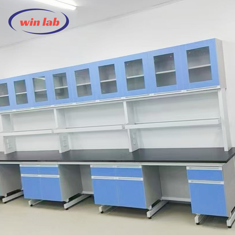 Heavy Duty Lab Work Bench C Frame Laboratory Wall Bench Anti Corrosive With Storage Cabinet