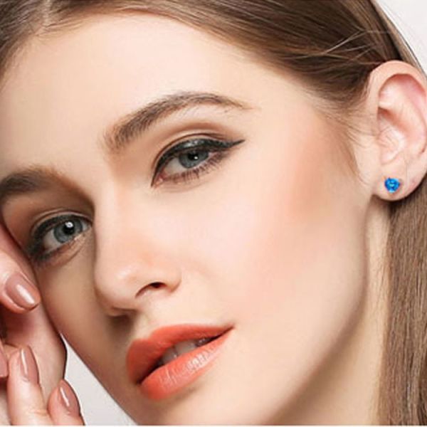 18K Rose Gold Blue Topaz Heart Shape Stud Earrings Women Jewelry(KE001BLUE)