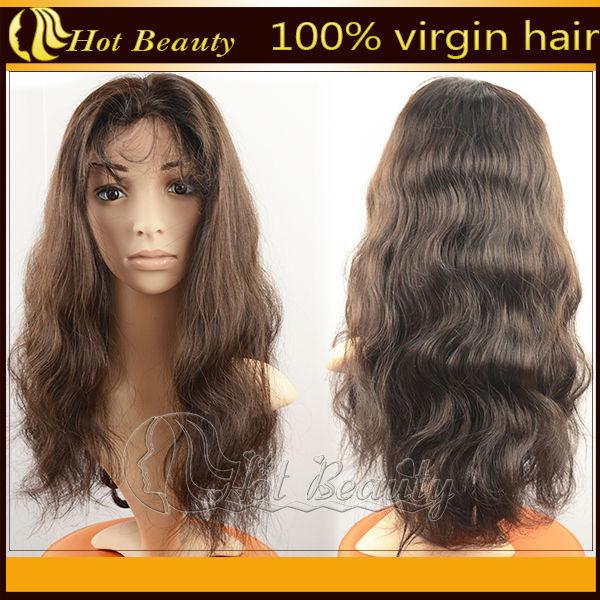4# No Shedding Human Hair Full Lace Wig , Virgin Indian Human Hair Wig