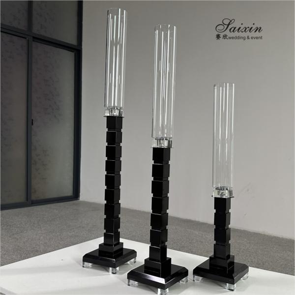 ZT-051 Metal Glass Candlestick Holder 3 pcs Set Mesa Alta Centro de Pedaço Decoração de Casamento Supplies Crystal Candlestick Holder