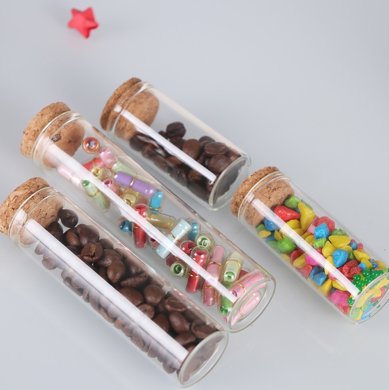 30mm Transparent Flat Mouth for Test Tube Bottle with Rose Flower Dispensing Bamboo Lid Straight Glass Candy Container