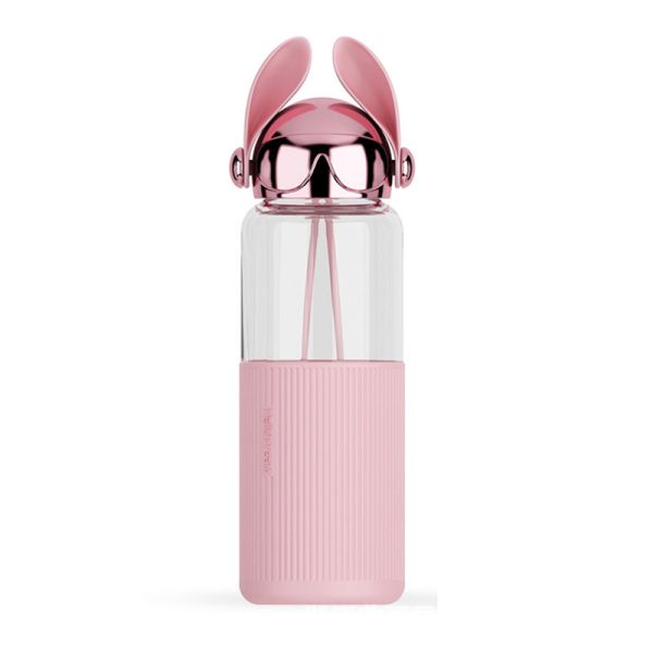 Pink Black Eco Friendly Transparent Drinking Glass Beverage Bottles Tumbler For Travel