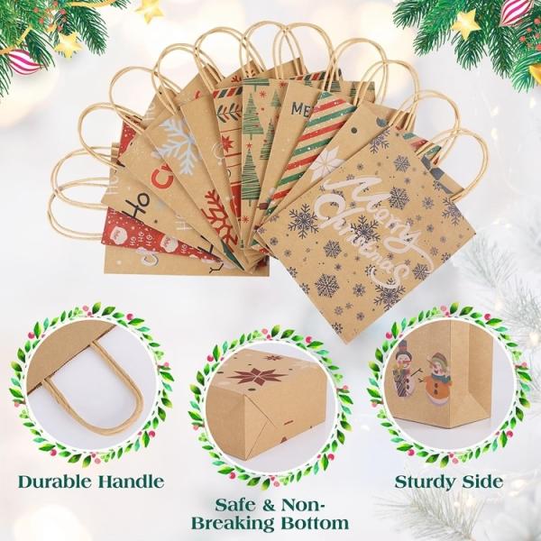Impressão de gravura Bolsa de papel Kraft biodegradável personalizada para festas de Natal