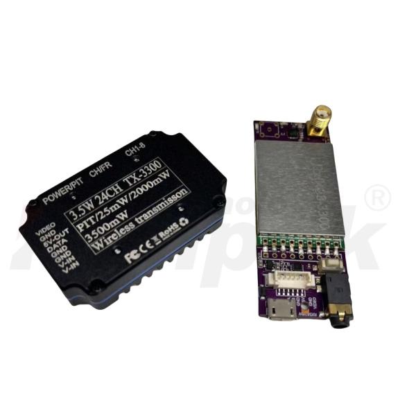 Transmisión de video de dron 3.3G Transmisor de 3.5W Receptor de 24 canales Rango de voltaje amplio de 7-36V Combinación ultraligera FPV