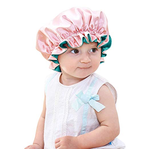 Double Sided Mulberry Silk Sleep Cap , 43cm Pink Silk Bonnet