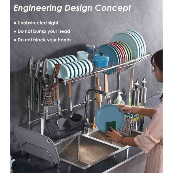 12Inch Width Adjustable Over Sink Dish Rack SUS304 Material 23 Inch Height
