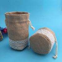 Saco redondo do estilingue da juta do casamento com laço, malote do cordão de 8 * de 10cm mini