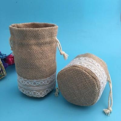 Saco redondo do estilingue da juta do casamento com laço, malote do cordão de 8 * de 10cm mini
