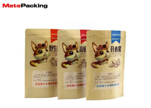 Kraft Paper Food Packaging Pouches , Stand Up Snack Zipper Paper Pouch With Window
