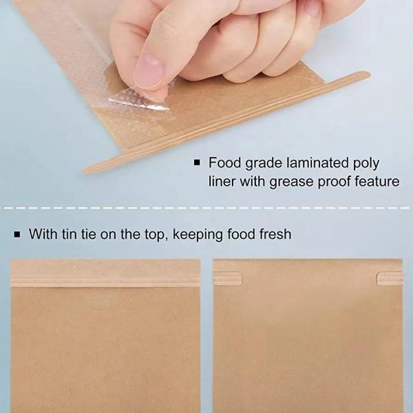 Bakery Bags with Window Brown Tin Tie Tab Lock Bags Kraft Paper Bags for Cookies, Coffee