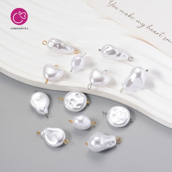 Irregular Baroque Perforated Imitation Pearl Loose Beads Connected Pendant Handmade DIY Jewelry Accessories