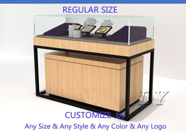 Luxury Retail Shop Jewelry Store Showcases / Wood Glass Jewelry Display Counter With Light